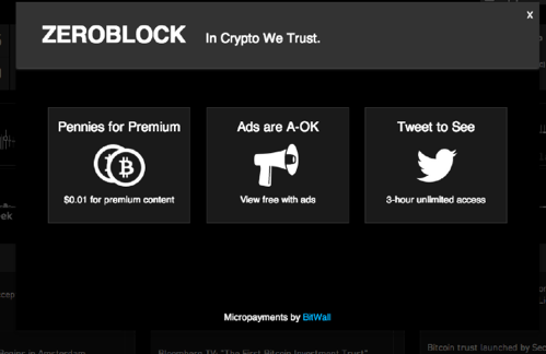 A BitWall banner wall gives users a few choices, including paying a small fee. Source: Zeroblock