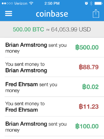 Screenshot of Coinbase's iOS app. Source: Coinbase Blog