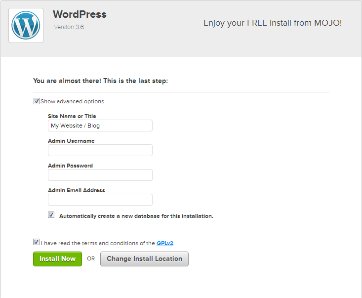 Wordpress Install 2